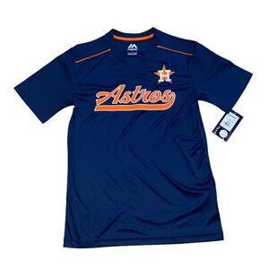 Majestic Houston Astros MLB Baseball Pullover V-Neck Jersey Shirt Small Navy NWT